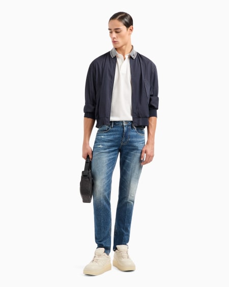 Armani Vaqueros J06 Slim Fit De Denim Elástico Lavado Con Roturas Y Pliegues