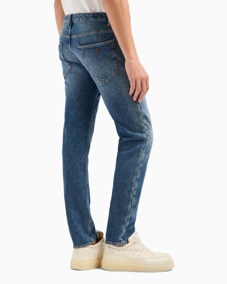 Armani Vaqueros J06 Slim Fit De Denim Elástico Lavado Con Roturas Y Pliegues