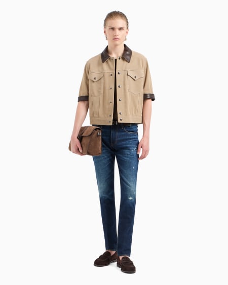 Armani Vaqueros J06 Slim Fit De Denim Elástico Lavado Con Roturas Y Pliegues