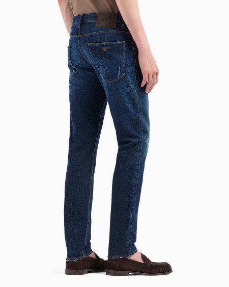 Armani Vaqueros J06 Slim Fit De Denim Elástico Lavado Con Roturas Y Pliegues