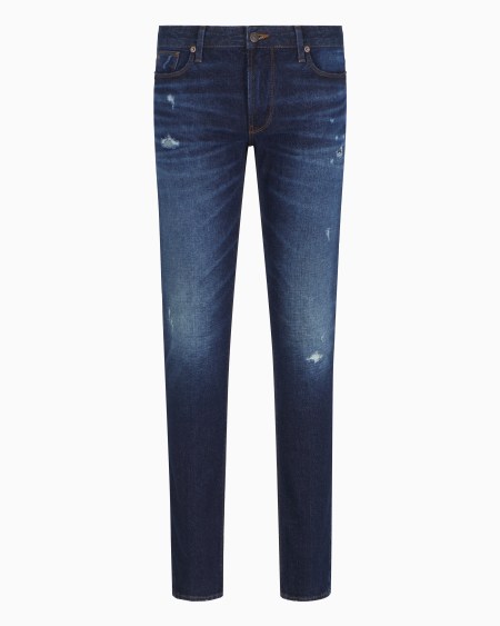 Armani Vaqueros J06 slim fit de denim elástico lavado con roturas y pliegues