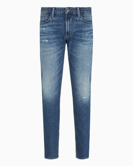 Armani Vaqueros J06 slim fit de denim elástico lavado con roturas y pliegues
