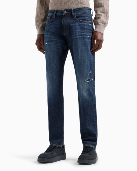 Armani Vaqueros J06 Slim Fit En Denim Elástico Con Lavado A La Piedra Y Roturas