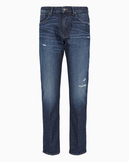Armani Vaqueros J06 slim fit en denim elástico con lavado a la piedra y roturas