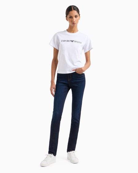 Armani Vaqueros J18 De Cintura Alta Y Pernera Ceñida En Denim Lavado De Mezcla De Lyocell