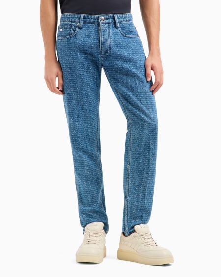 Armani Vaqueros J75 Slim Fit En Denim Con Lavado A La Piedra E Inscripción Integral