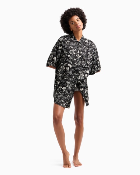 Armani Vestido Camisero Playero Con Estampado Integral