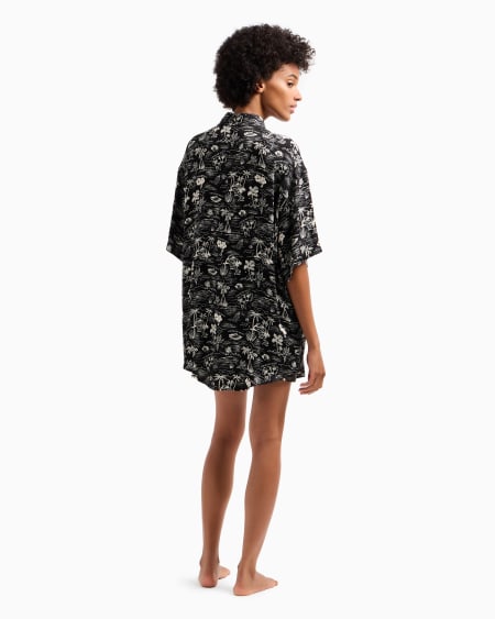 Armani Vestido Camisero Playero Con Estampado Integral