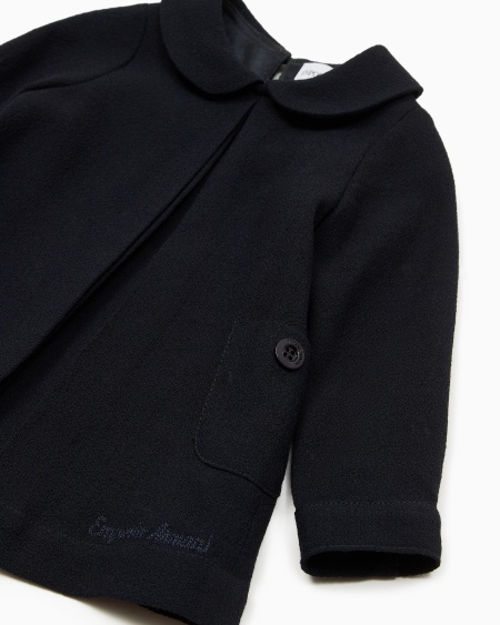 Armani Vestido Con Cuello Claudine En Mezcla De Lana Y Viscosa Con Abertura Delantera Y Pliegues