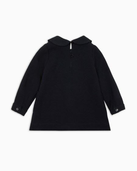 Armani Vestido Con Cuello Claudine En Mezcla De Lana Y Viscosa Con Abertura Delantera Y Pliegues