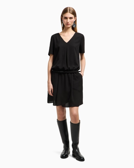 Armani Vestido Corto De Crepé Fluido Con Fruncido Y Cinturón