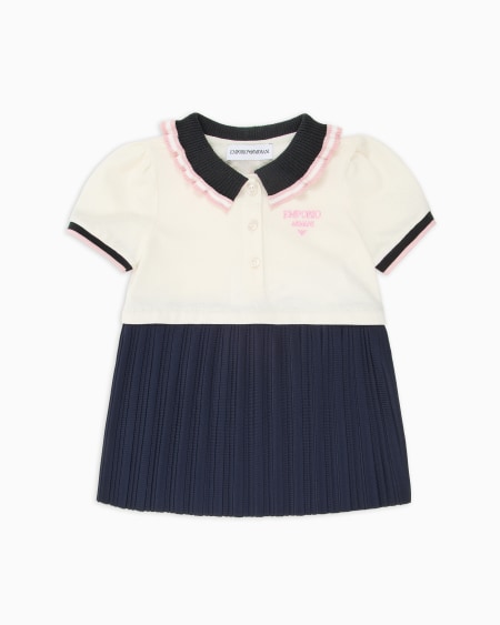 Armani Vestido de piqué con cuello de polo y falda plisada