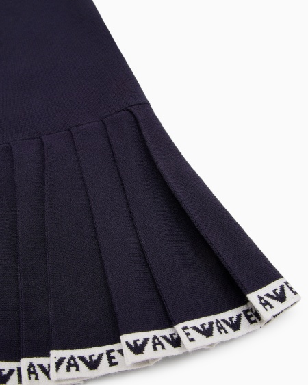 Armani Vestido De Punto Con Falda Plisada Y Bordes Con Logotipo