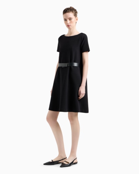 Armani Vestido De Punto Ottoman Con Escote Barco Y Cinturón