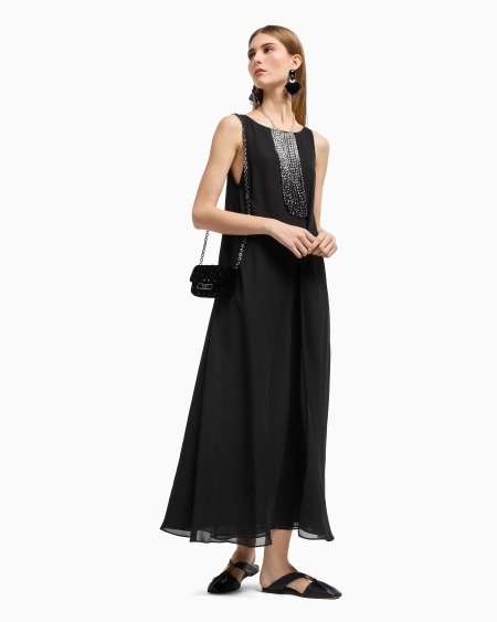 Armani Vestido Largo Con Panel Delantero De Georgette Técnico