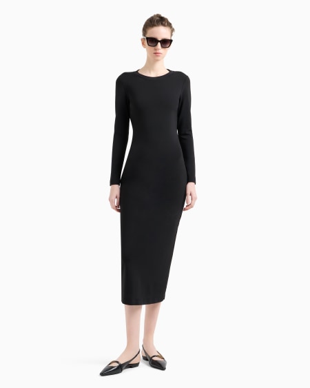 Armani Vestido Largo De Crepé De Viscosa Con Abertura Redonda En La Espalda
