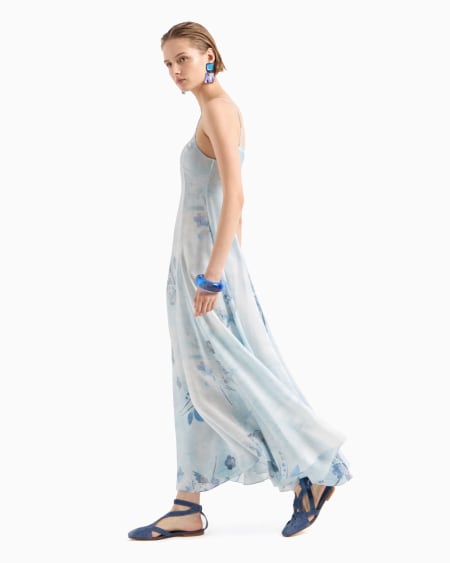 Armani Vestido Largo De Tejido Trilobal Con Estampado Floral Batik
