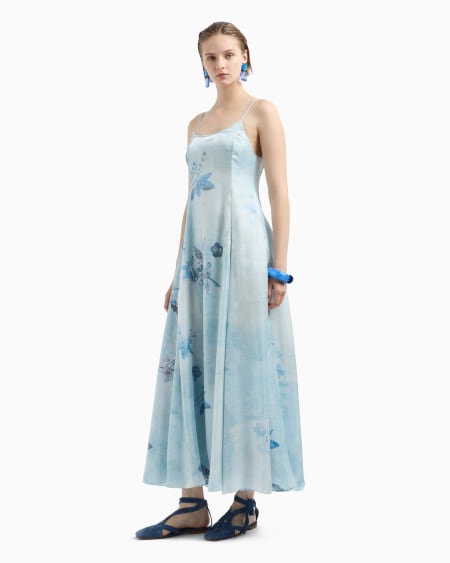 Armani Vestido Largo De Tejido Trilobal Con Estampado Floral Batik