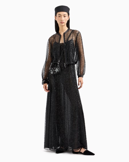 Armani Vestido Largo De Tul Con Bordado Integral De Microlentejuelas Y Azabaches