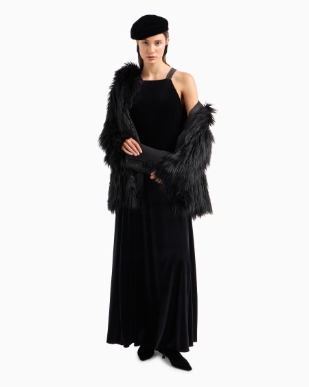 Armani Vestido Largo En Punto De Chenilla Con Tirantes De Strass