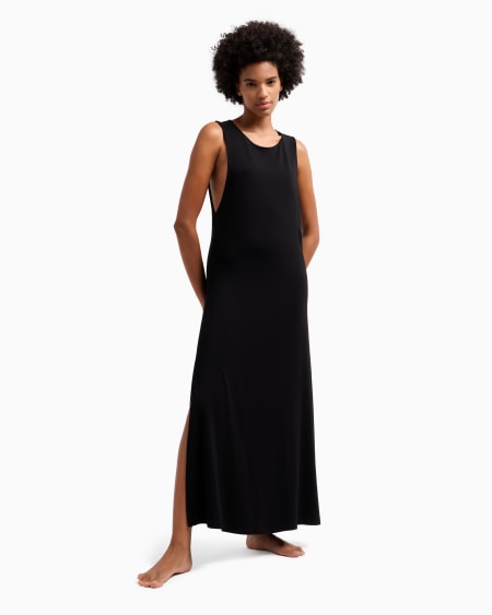 Armani Vestido Playero En Viscosa Reciclada Con Logotipo De Microtachuelas ASV