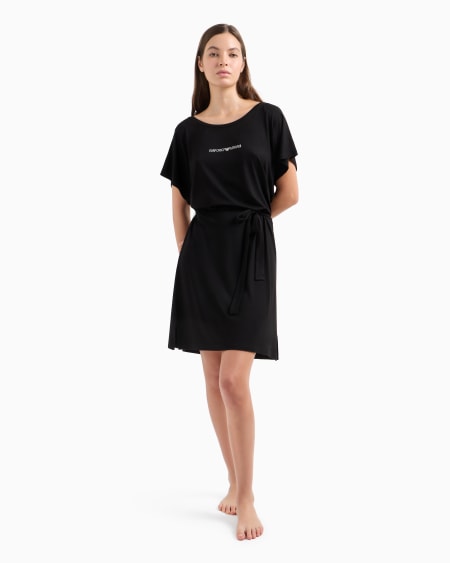 Armani Vestido Playero En Viscosa Reciclada Con Logotipo De Microtachuelas ASV