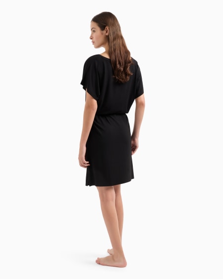 Armani Vestido Playero En Viscosa Reciclada Con Logotipo De Microtachuelas ASV