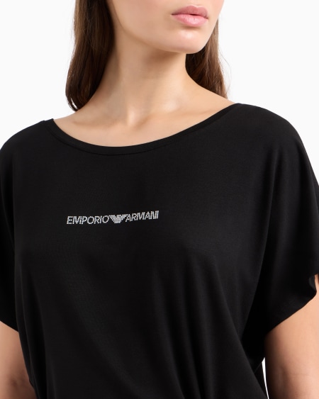 Armani Vestido Playero En Viscosa Reciclada Con Logotipo De Microtachuelas ASV