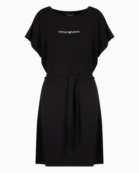Armani Vestido playero en viscosa reciclada con logotipo de microtachuelas ASV