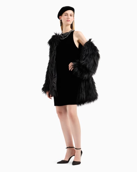 Armani Vestido Tubo De Terciopelo Con Tirantes Y Detalles De Pasamanería