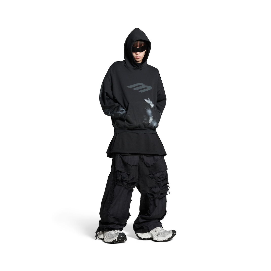 Balenciaga Hoodie 3b Stencil Medium Fit en Negro