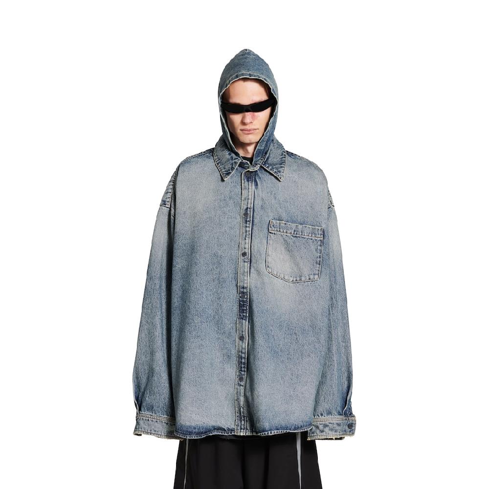 Balenciaga Parka Camisa Para Hombre En Azul