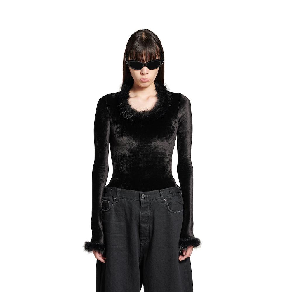 Balenciaga Top Elástico Para Mujer En Negro