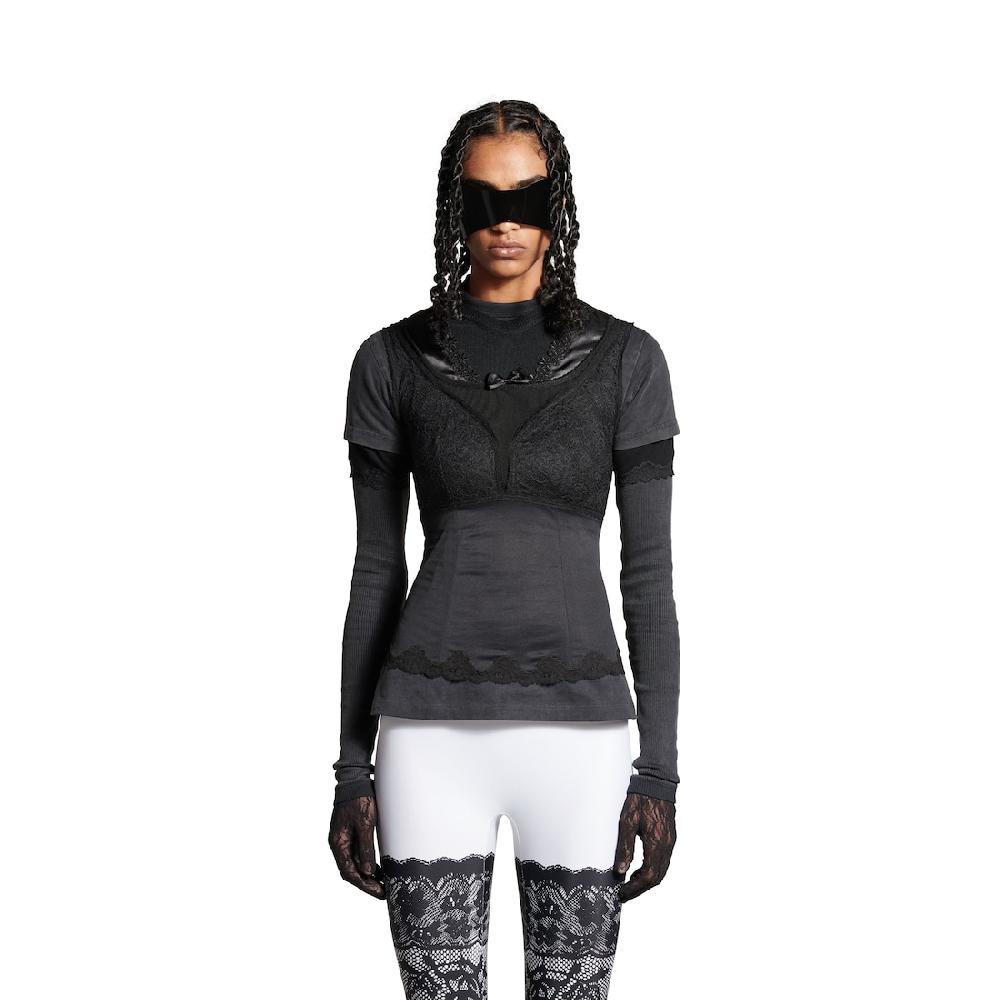 Balenciaga Top Layered Para Mujer En Negro