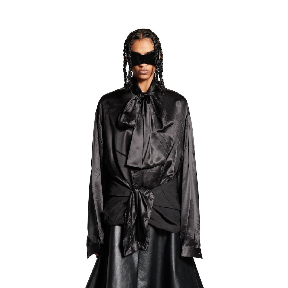 Balenciaga Blusa Lavalière Anudada Para Mujer En Negro
