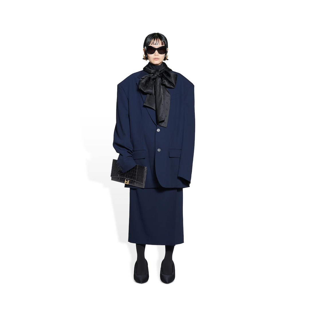 Balenciaga Bolsito Plano Con Solapa Hourglass Con Estampado De Piel De Cocodrilo Para Mujer En Negro