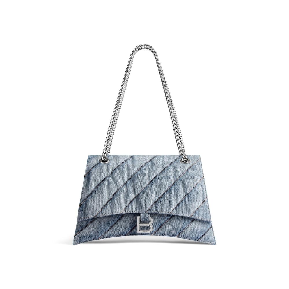 Balenciaga Bolso Con Cadena Crush Mediano Acolchado De Tejido Vaquero para Mujer en Azul