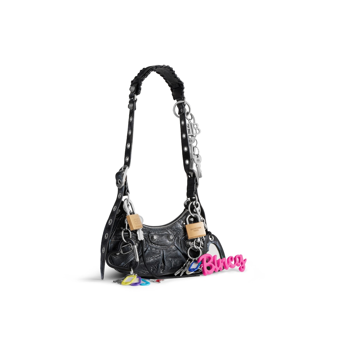 Balenciaga Bolso De Hombro Le Cagole Xs Efecto Desgastado Con Charms Para Mujer En Negro