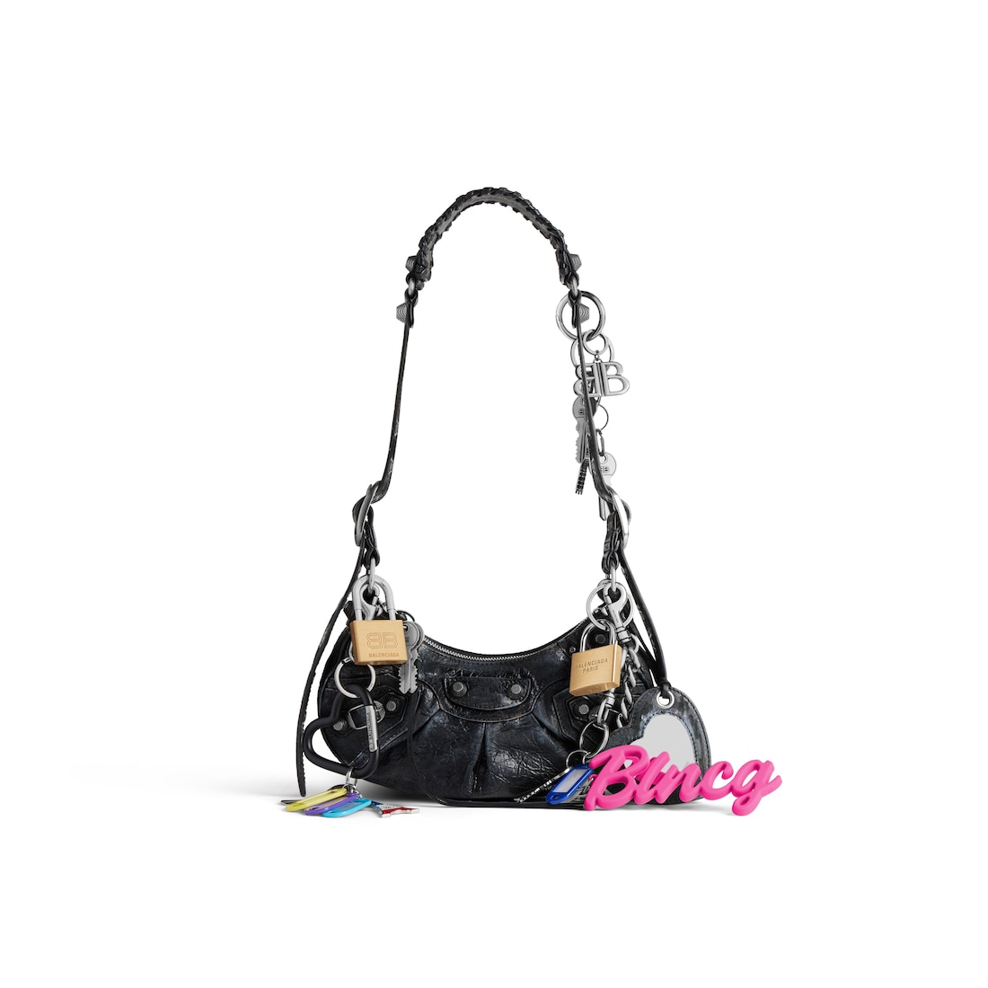 Balenciaga Bolso De Hombro Le Cagole Xs Efecto Desgastado Con Charms para Mujer en Negro