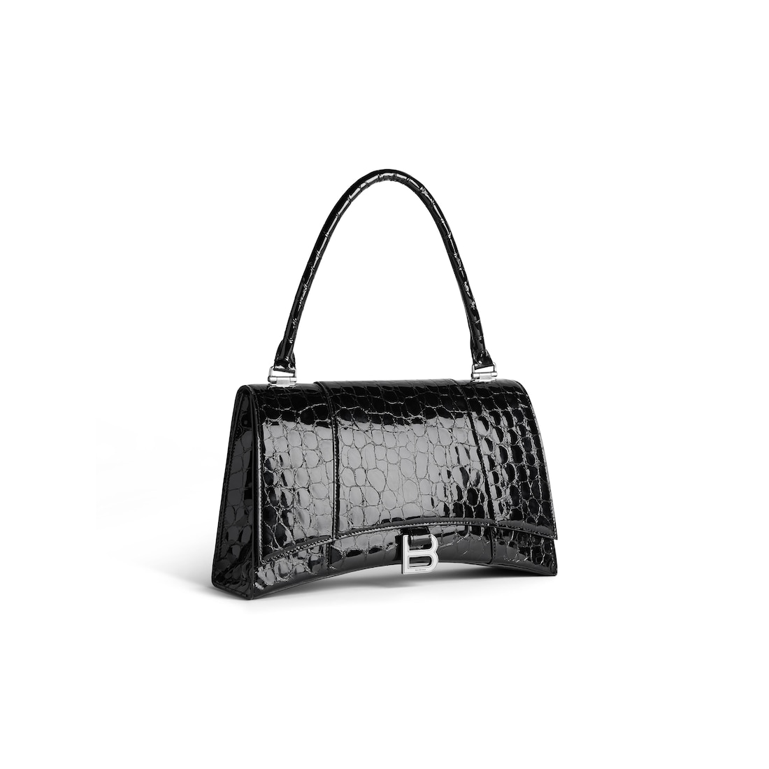 Balenciaga Bolso De Mano Hourglass Hinge Mediano Estampado Cocodrilo Para Mujer En Negro