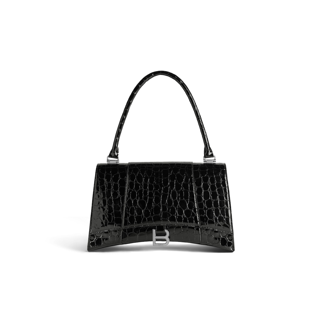 Balenciaga Bolso De Mano Hourglass Hinge Mediano Estampado Cocodrilo Para Mujer En Negro