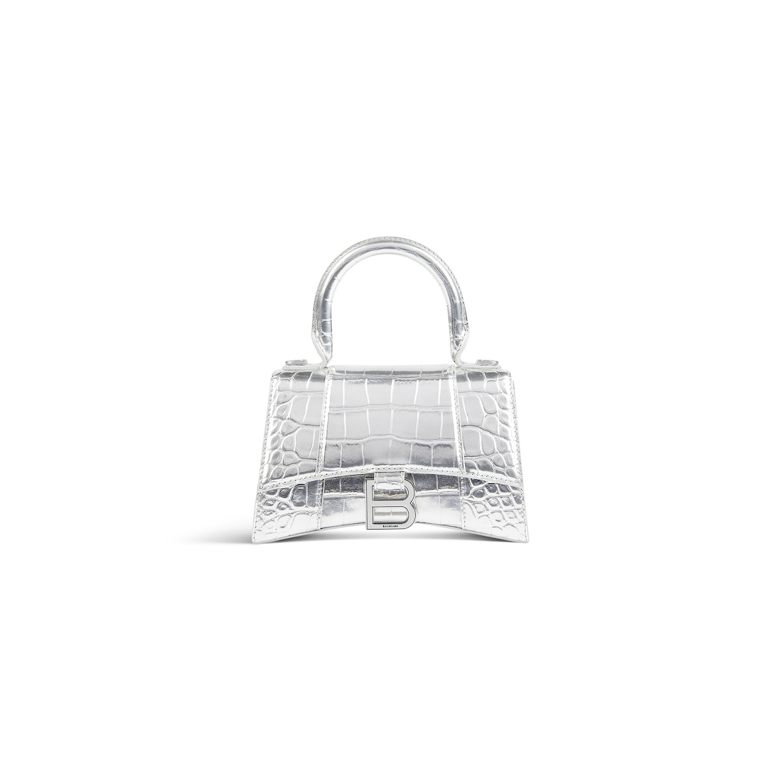 Balenciaga Bolso De Mano Hourglass Xs Con Estampado De Piel De Cocodrilo para Mujer en Plata