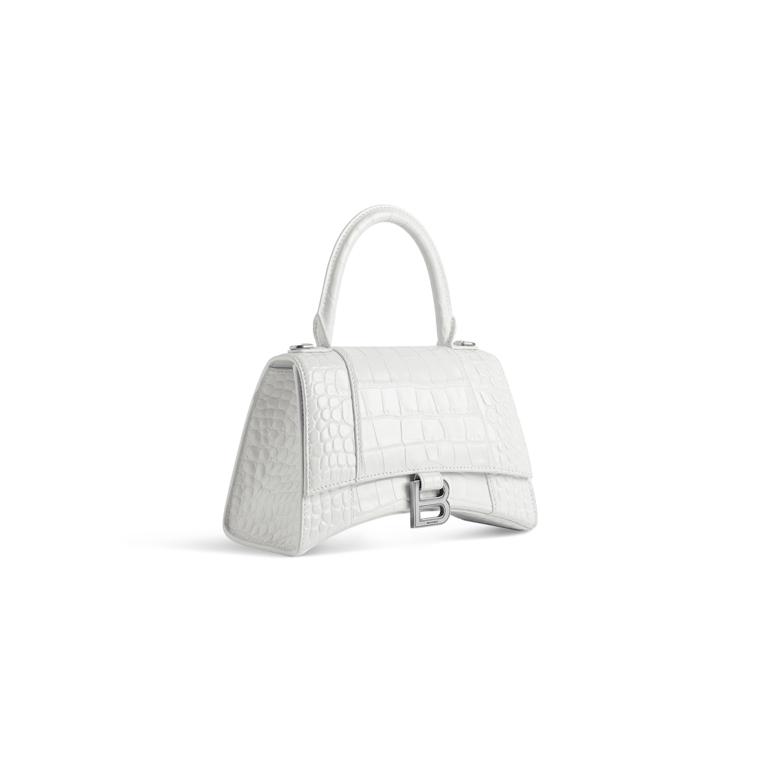 Balenciaga Bolso De Mano Pequeño Hourglass Con Estampado De Piel De Cocodrilo Para Mujer En Blanco