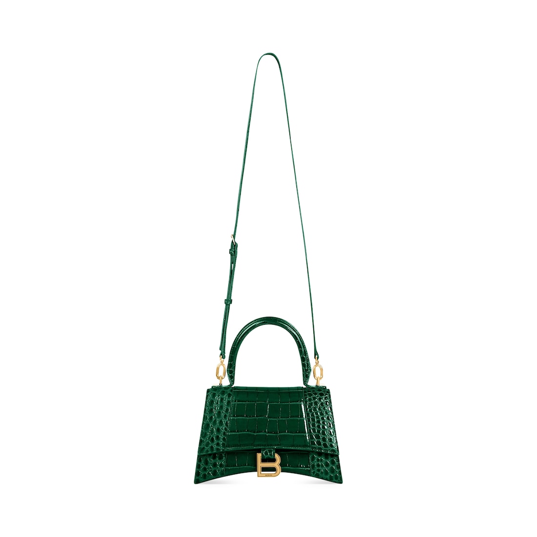 Balenciaga Bolso De Mano Pequeño Hourglass Con Estampado De Piel De Cocodrilo Para Mujer En Verde
