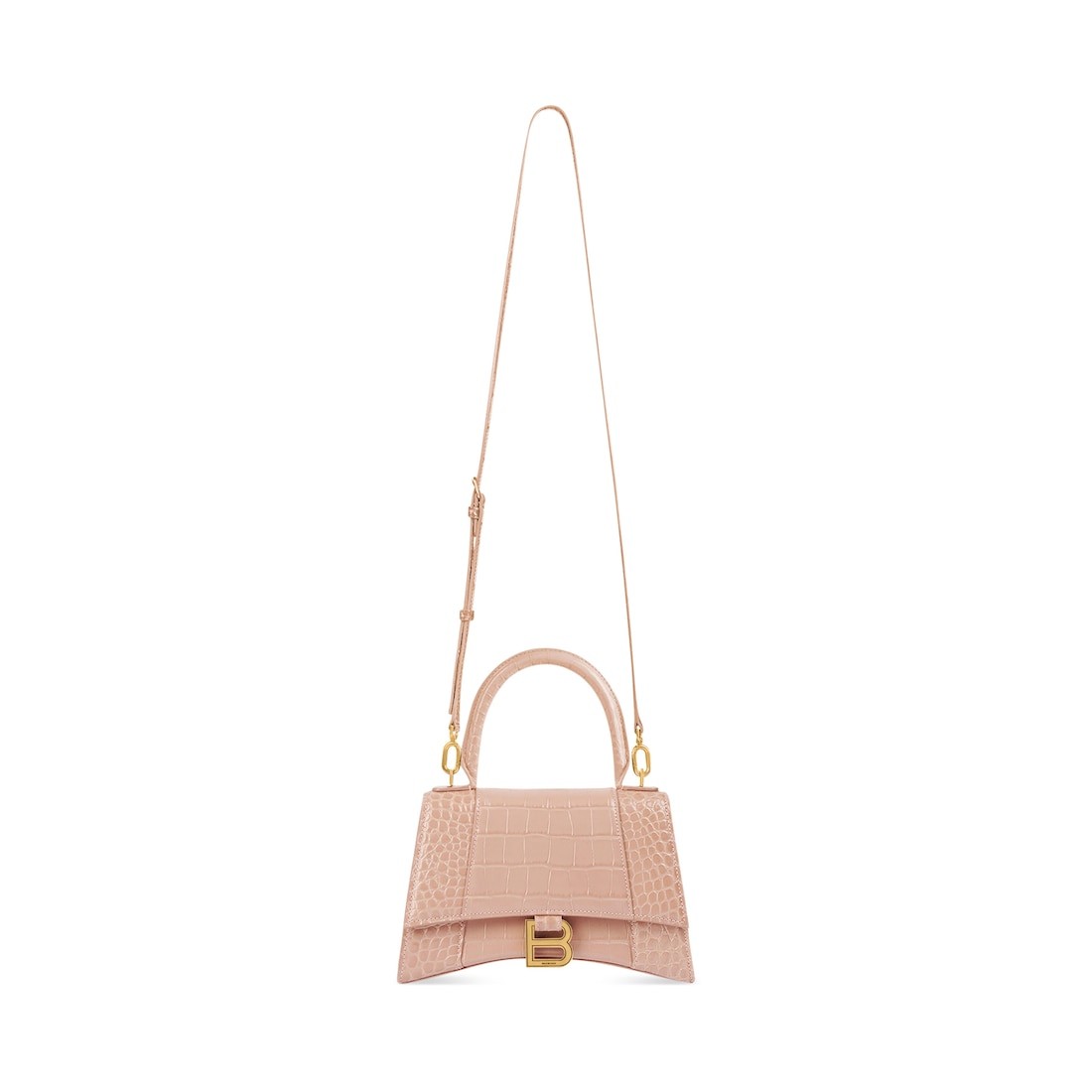 Balenciaga Bolso De Mano Pequeño Hourglass Con Estampado De Piel De Cocodrilo Para Mujer En Nude