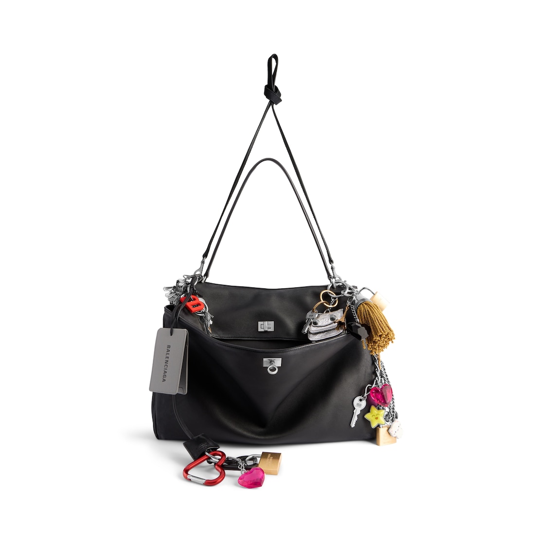 Balenciaga Bolso De Mano Rodeo Grande Efecto Desgastado Con Charms Para Mujer En Negro