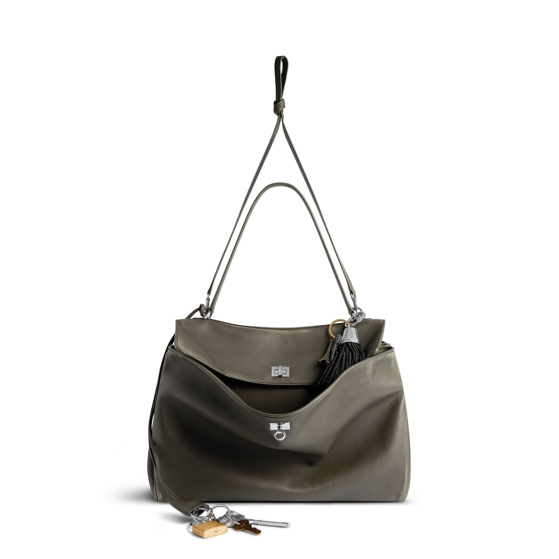 Balenciaga Bolso De Mano Rodeo Grande Efecto Desgastado Con Charms Para Mujer En Caqui