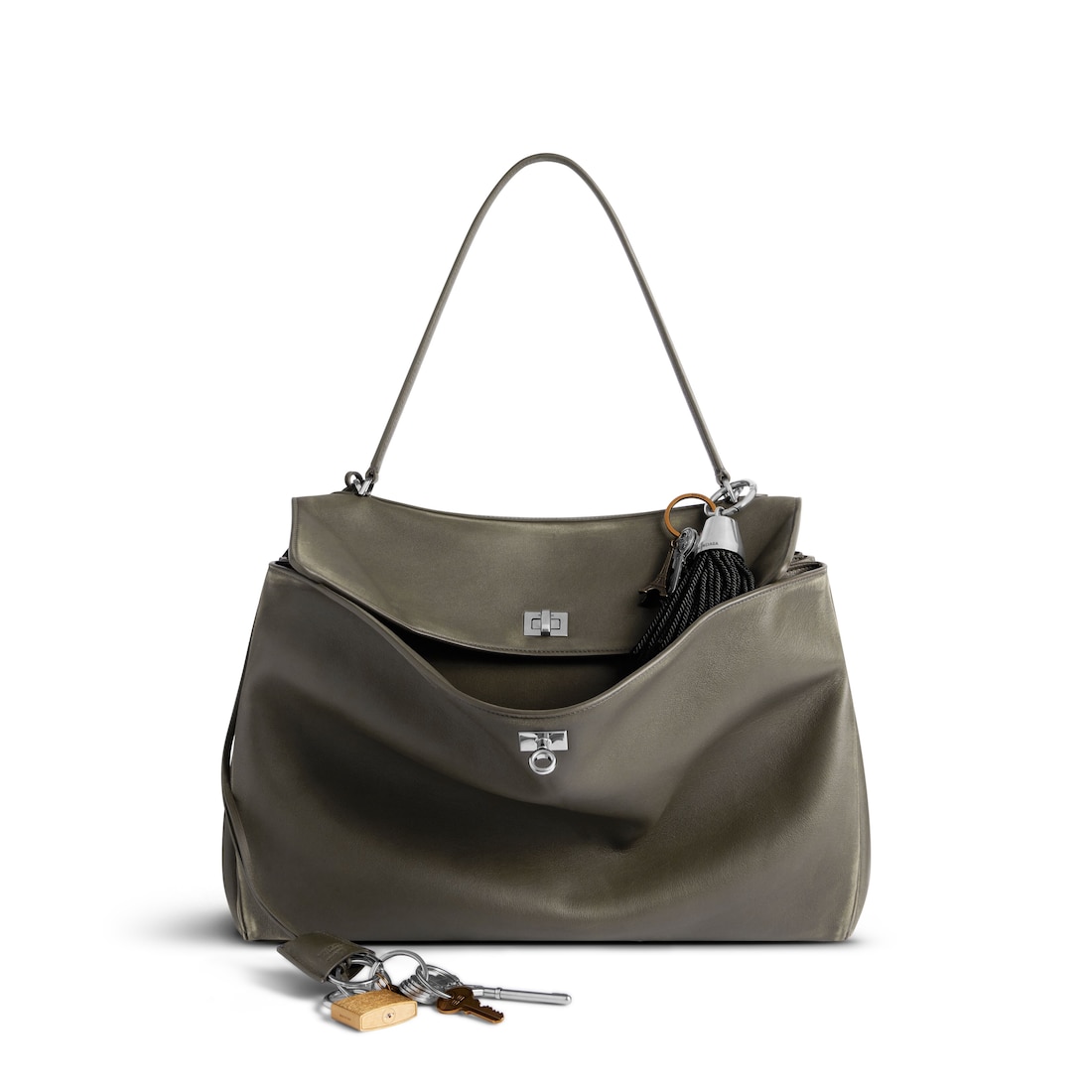 Balenciaga Bolso De Mano Rodeo Grande Efecto Desgastado Con Charms Para Mujer En Caqui