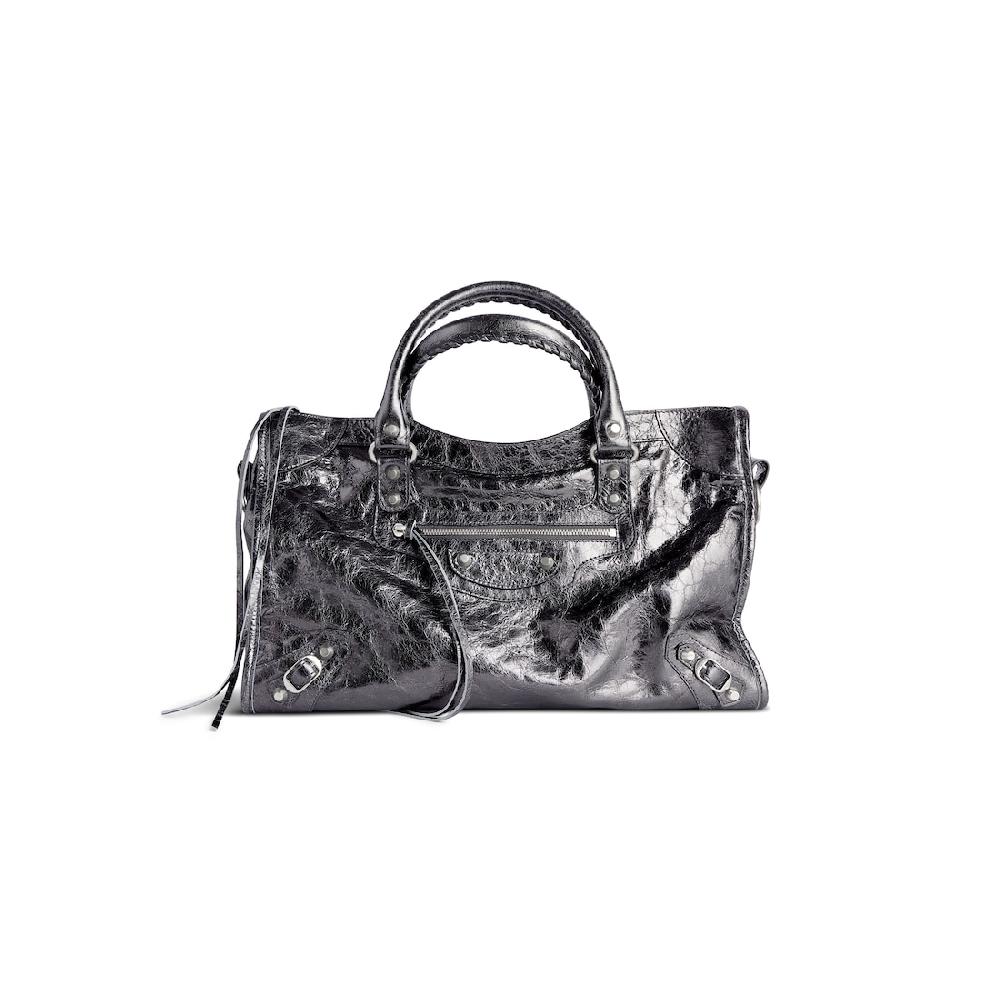 Balenciaga Bolso Le City Mediano Metalizado para Mujer en Gris Acero