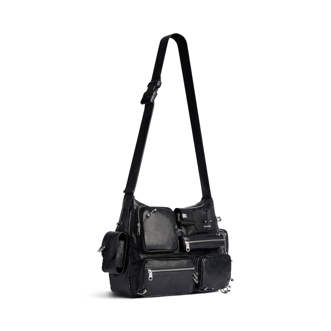 Balenciaga Bolso Messenger Superbusy Con Piercings Para Hombre En Negro